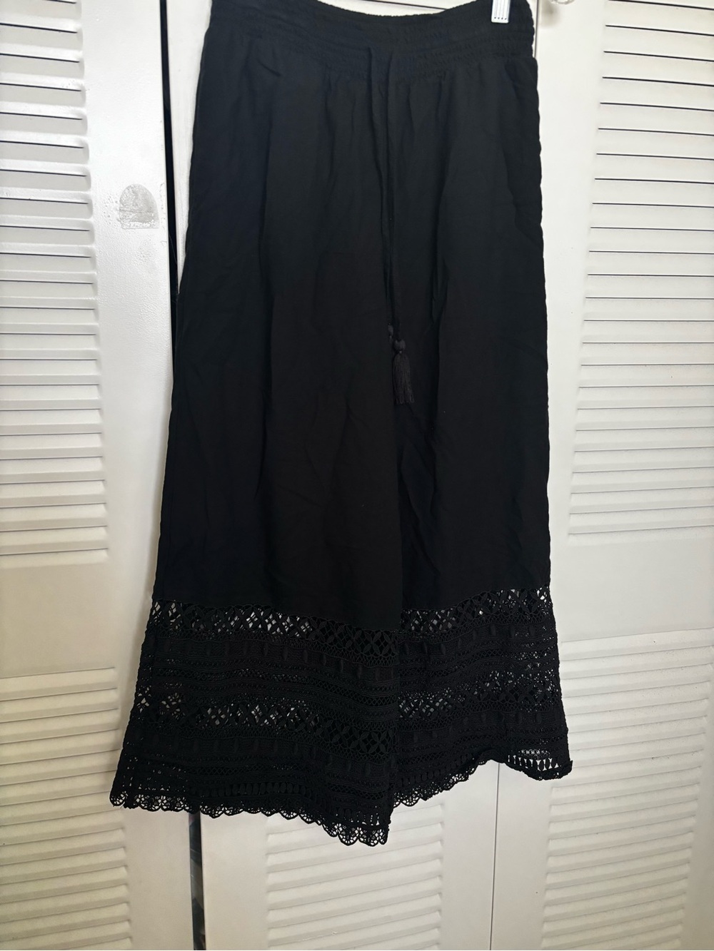 Black wide leg pants with Crochet Hem